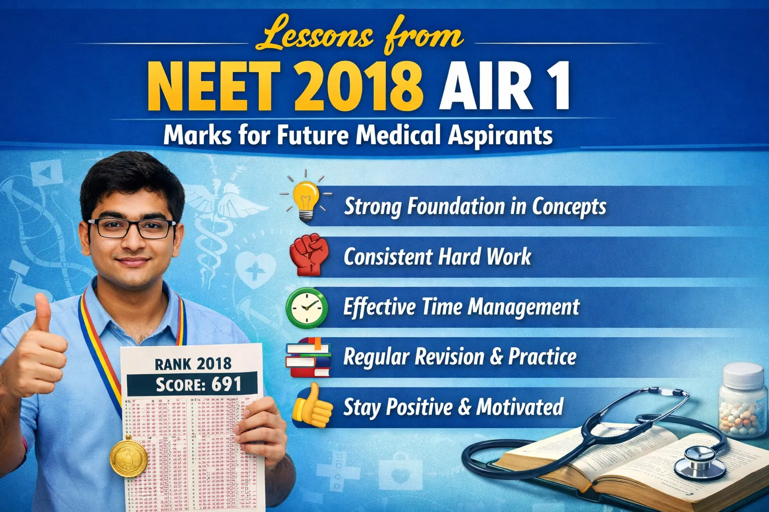 Lessons from NEET 2018 AIR 1 Marks for Future Medical Aspirants